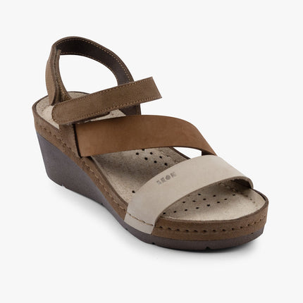 Kiara by LEON- Women’s Leather Platform Heel Sandals- Gel Insole & Adjustable Strap