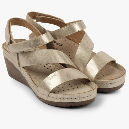 Kiara by LEON- Women’s Leather Platform Heel Sandals- Gel Insole & Adjustable Strap