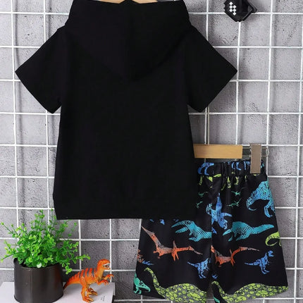 Children's Dinosaur Short Sleeve Hooded Top and Pants Set