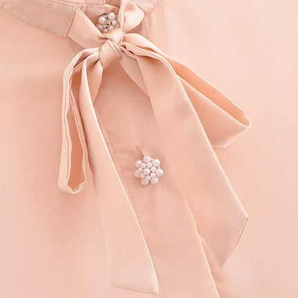 Autumn Casual Women Ruffles Collared Long Sleeve Jewelry Fastener Decoration Solid Color Blouse Top