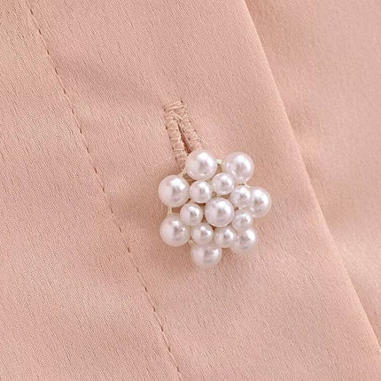 Autumn Casual Women Ruffles Collared Long Sleeve Jewelry Fastener Decoration Solid Color Blouse Top