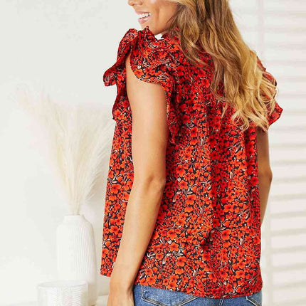 Double Take Floral Flutter Sleeve Notched Neck Women Blouse
