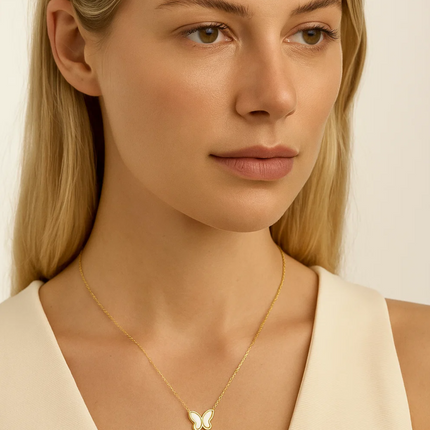 Butterfly Pendant Necklace with Mother of Pearl Inlay