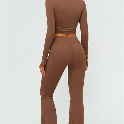 The Lushness Long Sleeve Crop Top Flared Leggings 2-Piece Set