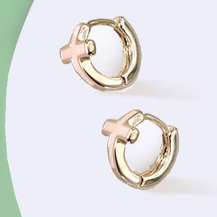 BRASS MINI HUGGIE EPOXY CROSS HOOP EARRINGS | 80E2512