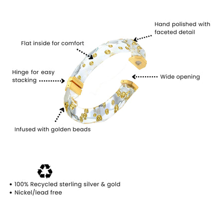 Clear Faceted Lucite Bangle with Gold Beads