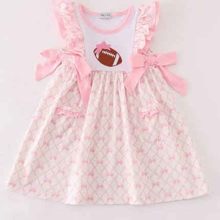 Pink bow football embroidery dress
