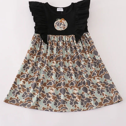 Black camouflage pumpkin applique ruffle Dress