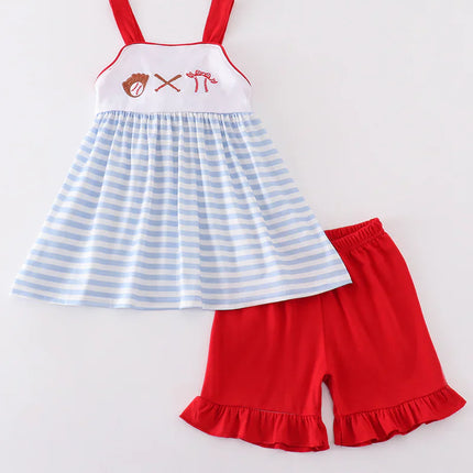 Blue baseball embroidery girl set