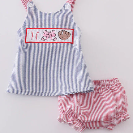Pink baseball embroidery smocked bloomer