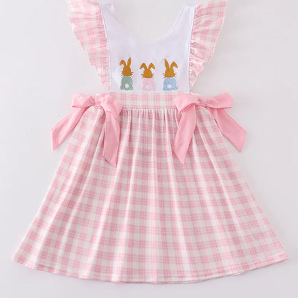 Pink bunny embroidery bow dress
