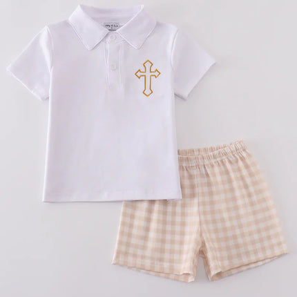 Easter cross embroidery boy shorts set