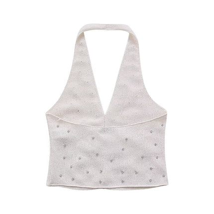 Spring Women Clothing Jewelry Inlaid Collar Top Shorts Suit