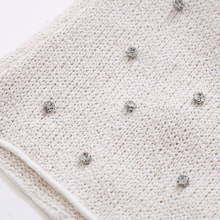 Spring Women Clothing Jewelry Inlaid Collar Top Shorts Suit