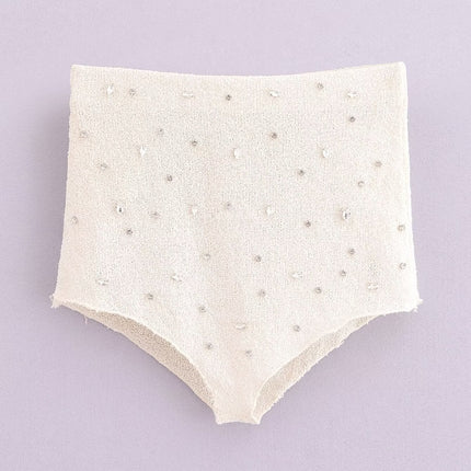 Spring Women Personalized Jewelry Inlaid Bright High Waist Shorts