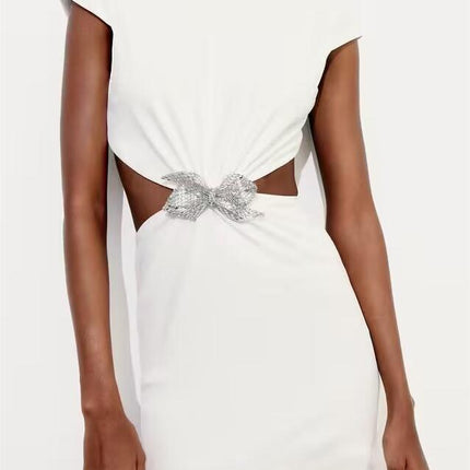 Women Jewelry Bowknot Decoration Backless Dress