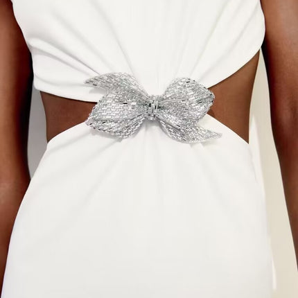 Women Jewelry Bowknot Decoration Backless Dress
