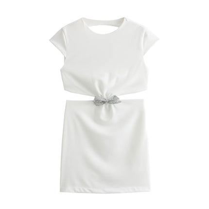 Women Jewelry Bowknot Decoration Backless Dress