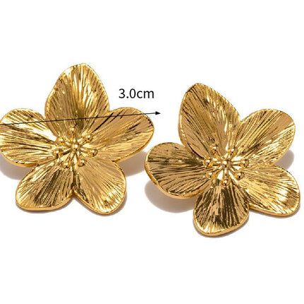 French Court Matte Retro Gold Stainless Steel Floral Metal Stud Earrings High Grade Earrings Earrings Accessories