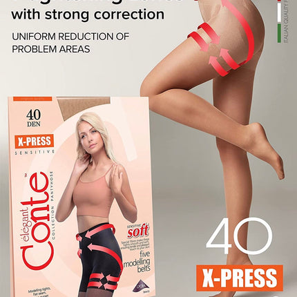 Conte X-Press Soft 40 Den - 5 Modelling Belts Control Top Women's Tights (8С-69СП)