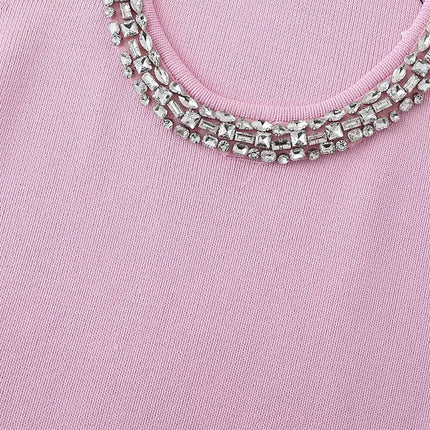 Women Clothing Summer Jewelry Inlay Plain Stitch Mini Dress