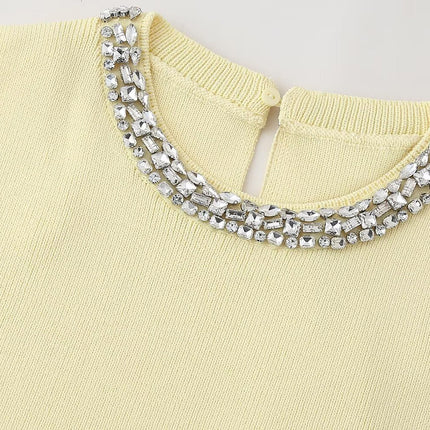 Summer Women Clothing Casual All Match Jewelry Inlaid Plain Stitch Top