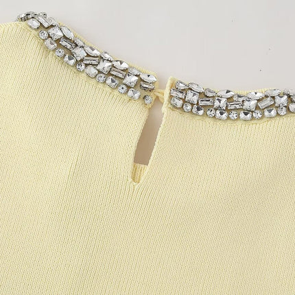 Summer Women Clothing Casual All Match Jewelry Inlaid Plain Stitch Top