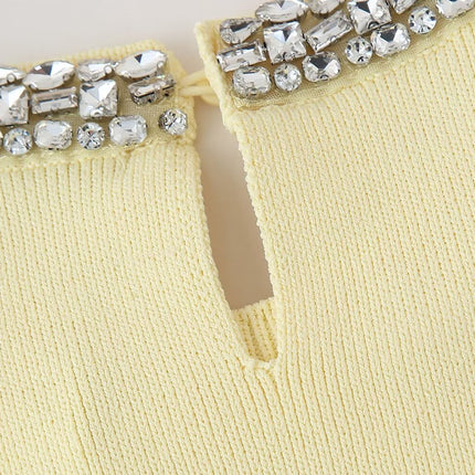 Summer Women Clothing Casual All Match Jewelry Inlaid Plain Stitch Top