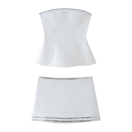 Summer Women Jewelry Inlaid Top Tube Top Short Type Skirt Set Women