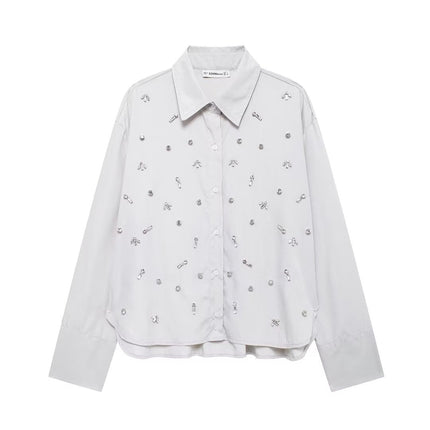 Autumn Artificial Jewelry Decoration Poplin Shirt Casual Shorts Women Suit