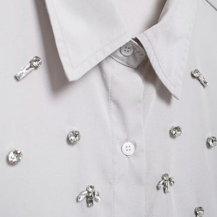 Autumn Artificial Jewelry Decoration Poplin Shirt Casual Shorts Women Suit