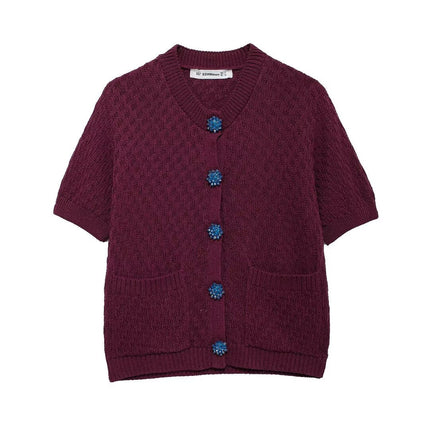 Autumn Women Street Jewelry Button Decoration Knitted Coat