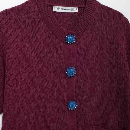 Autumn Women Street Jewelry Button Decoration Knitted Coat