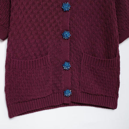 Autumn Women Street Jewelry Button Decoration Knitted Coat