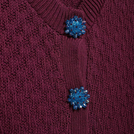 Autumn Women Street Jewelry Button Decoration Knitted Coat