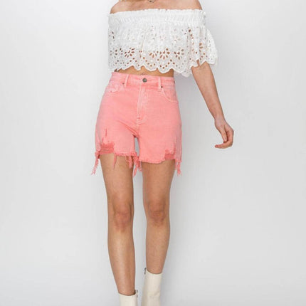 RISEN High Rise Distressed Women Denim Shorts