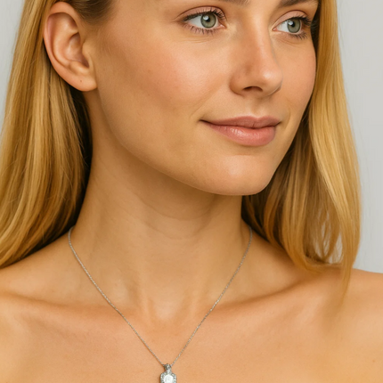 Two Carat Halo Cubic Zirconia Pendant Necklace