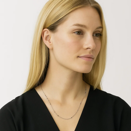 Dainty Black Onyx Beaded Link Necklace