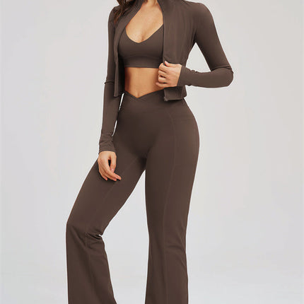The Sizzle Zip Jacket Sports Bra Flared Leggings 3-Piece Set
