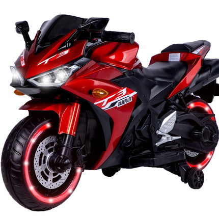 12V Motorcycles For Kids With Training Wheels (Red)