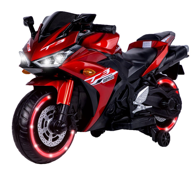 12V Motorcycles For Kids With Training Wheels (Red)
