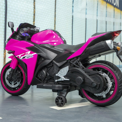 12V Motorcycles For Kids : With Training Wheels (Pink)
