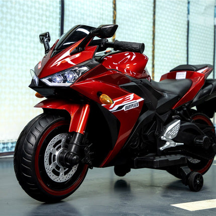 12V Motorcycles For Kids With Training Wheels (Red)