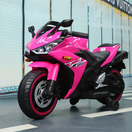 12V Motorcycles For Kids : With Training Wheels (Pink)