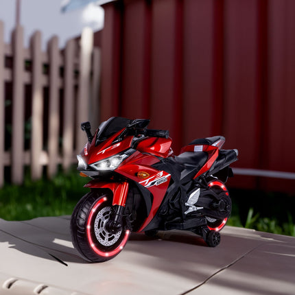 12V Motorcycles For Kids With Training Wheels (Red)