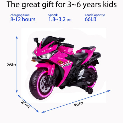 12V Motorcycles For Kids : With Training Wheels (Pink)