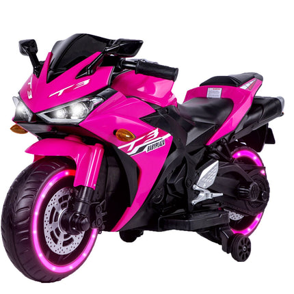 12V Motorcycles For Kids : With Training Wheels (Pink)