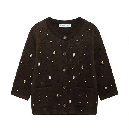 Autumn Jewelry Beaded Knitted Cardigan Coat