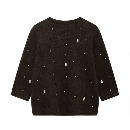 Autumn Jewelry Beaded Knitted Cardigan Coat
