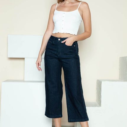 Judy Blue Full Size Side Seam Braid Detail Crop Wide Leg Women Jeans